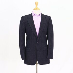 Bill Blass 38L Navy Blazer Sport Coat Jacket 2-Button Check T466